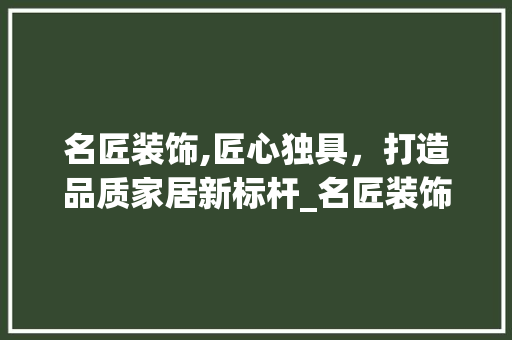 名匠装饰,匠心独具，打造品质家居新标杆_名匠装饰