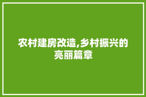 农村建房改造,乡村振兴的亮丽篇章
