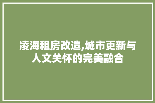 凌海租房改造,城市更新与人文关怀的完美融合