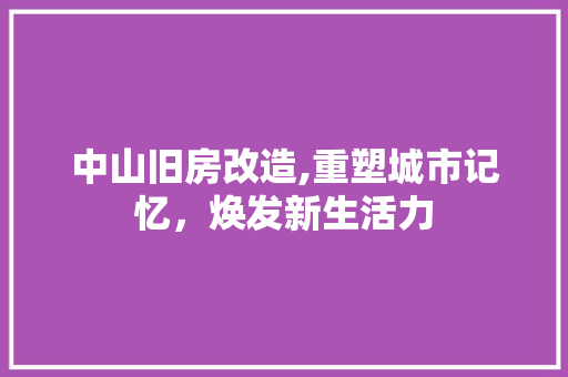 中山旧房改造,重塑城市记忆，焕发新生活力