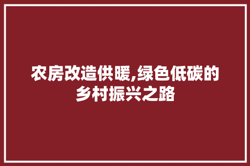 农房改造供暖,绿色低碳的乡村振兴之路 装修知识