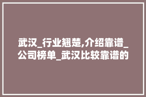 武汉_行业翘楚,介绍靠谱_公司榜单_武汉比较靠谱的_公司有哪些