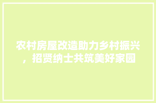 农村房屋改造助力乡村振兴，招贤纳士共筑美好家园