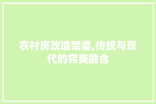 农村房改造架梁,传统与现代的完美融合 装修知识