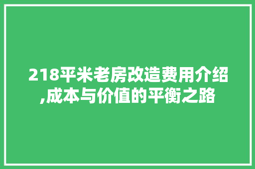 218平米老房改造费用介绍,成本与价值的平衡之路 家居装饰