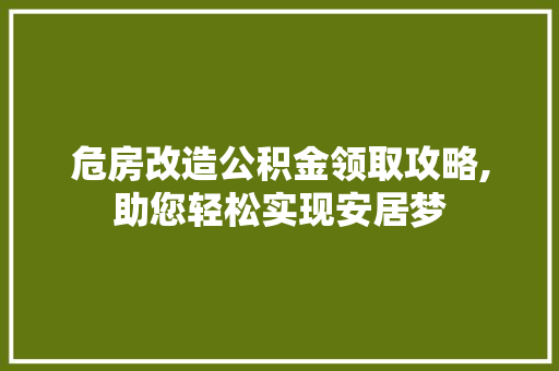 危房改造公积金领取攻略,助您轻松实现安居梦