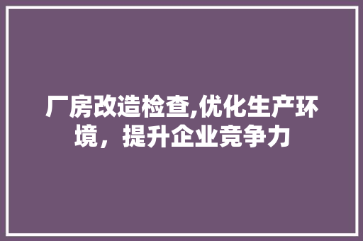 厂房改造检查,优化生产环境，提升企业竞争力