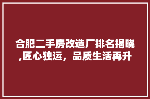 合肥二手房改造厂排名揭晓,匠心独运，品质生活再升级