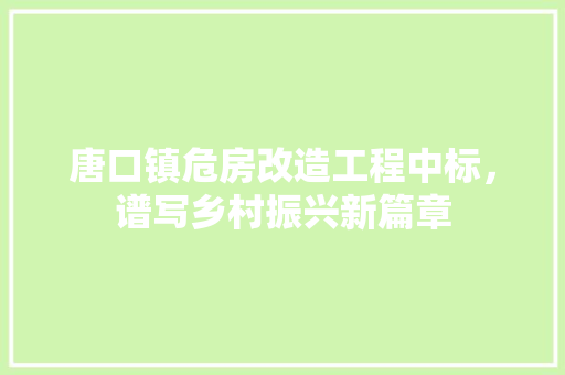 唐口镇危房改造工程中标，谱写乡村振兴新篇章 买房须知
