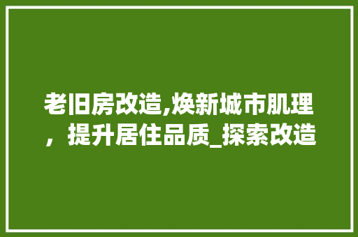 老旧房改造,焕新城市肌理，提升居住品质_探索改造后的多重价值