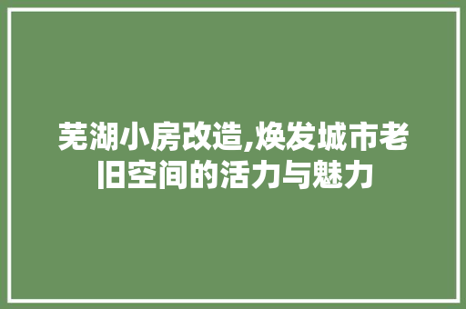 芜湖小房改造,焕发城市老旧空间的活力与魅力