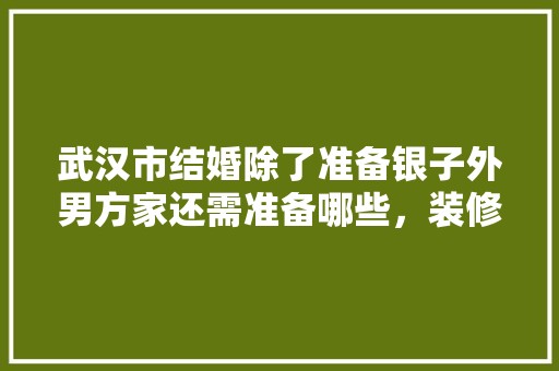 武汉市结婚除了准备银子外男方家还需准备哪些，装修要为老婆做什么准备工作。 武汉市结婚除了准备银子外男方家还需准备哪些，装修要为老婆做什么准备工作。 二手房