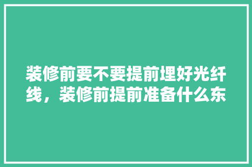 装修前要不要提前埋好光纤线，装修前提前准备什么东西。 装修前要不要提前埋好光纤线，装修前提前准备什么东西。 二手房